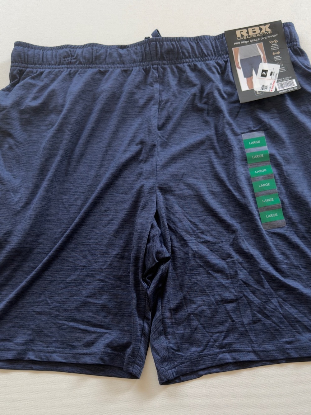 NWT RBX Men’s Navy Heather Athletic Shorts Dri-Fit No Liner (KB11)